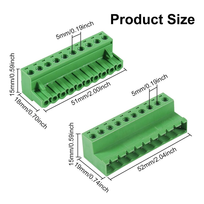 Meimom 5PCS 10Pin 5.08mm Pitch Pluggable PCB Angle Screw Terminal Block Plug Connector Socket Panel Mount DIY with 5Pcs 10Pin Phoenix Plug - Image 2